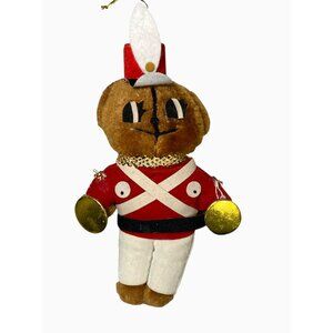 Plush Teddy Bear Soldier Christmas Ornament vintage